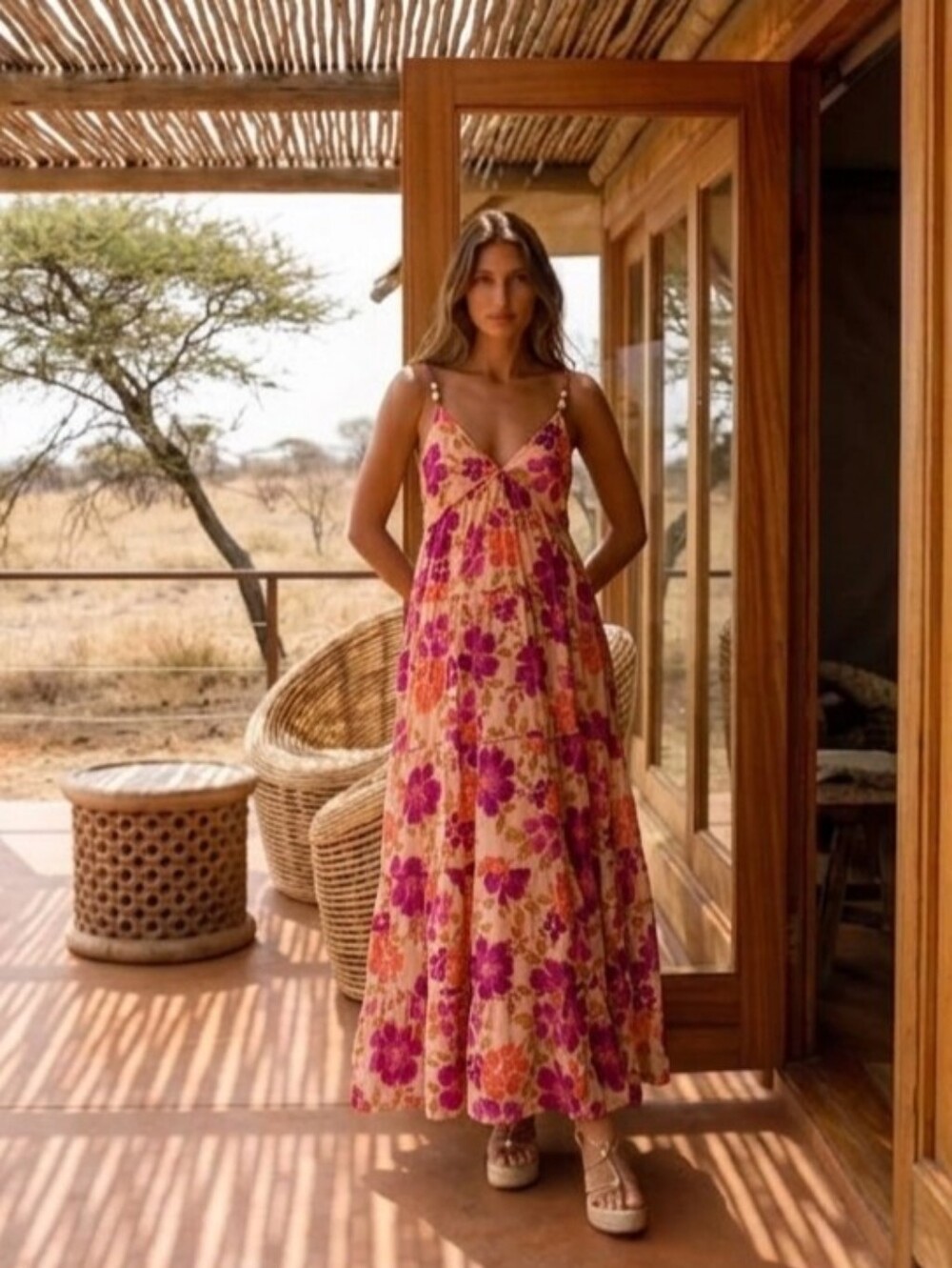 1. STATE Floral Tiered Maxi Dress Mediuml Boho Resort Sundress